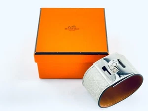 Hermès Kelly Dog Extreme T Stamped Bangle Grey Leather Bracelet Rare - Picture 1 of 12