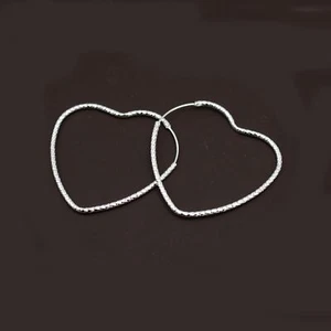 Pendientes de aro colgantes grandes de plata de ley 925 con forma de corazón A1481 - Imagen 1 de 13