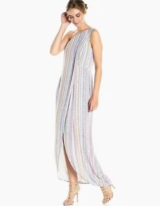 $338 NWT BCBGMAXAZRIA Sz6 DRIES STRIPED ONE SHOULDER DRESS ALMOND BLOSSOM MULT - Picture 1 of 5