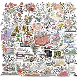 50 cute BOOKS and Flowers Stickers Fun and Cute for laptop water bottle - Picture 1 of 9