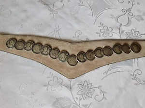 VINTAGE AUTHENTIC TRACHTEN DIRNDL OKTOBERFEST TYROL COINS VELOUR LEATHER BELT - Picture 1 of 7