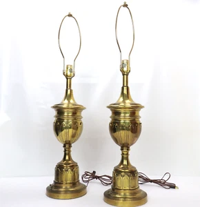 Pair of Vintage MCM Brass Column Urn Lamp Bases Ornate Traditional 34" Tall - Picture 1 of 11