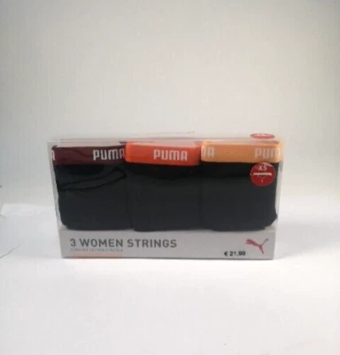 Puma Damen ICONIC String Tanga Thong 3er Pack 95% Baumwolle Black/Red/Orange (52 - Bild 1 von 2