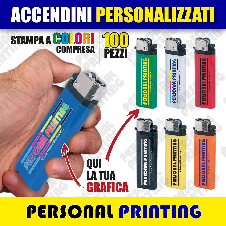 100 ACCENDINI personalizzati stampa color LOGO gadget promo pubblicità aziendale - Immagine 1 di 1