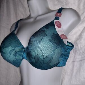 Cacique Blue Backsmooth Lightly Lined Balconette Bra Size 38 C Underwire