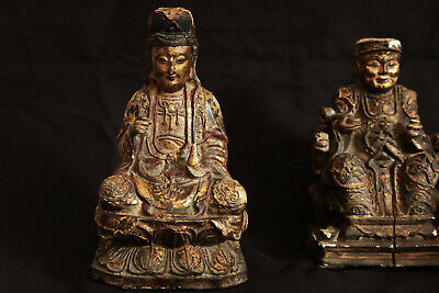 Paire De Statues En Bois Doré, Chine, XIXème Siècle • 650€