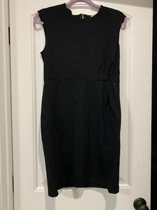 H & M Sheath Dress Womens M Black Pleated Waist Sleeveless Gold Zipper EUC - Picture 1 of 17