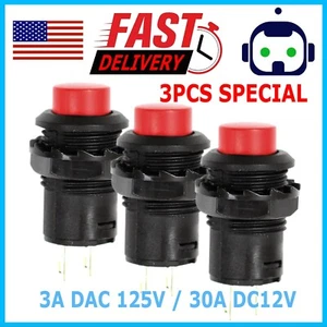 3 Pack SPST Normally On Off Open Momentary Push Button Switch Red - Picture 1 of 10