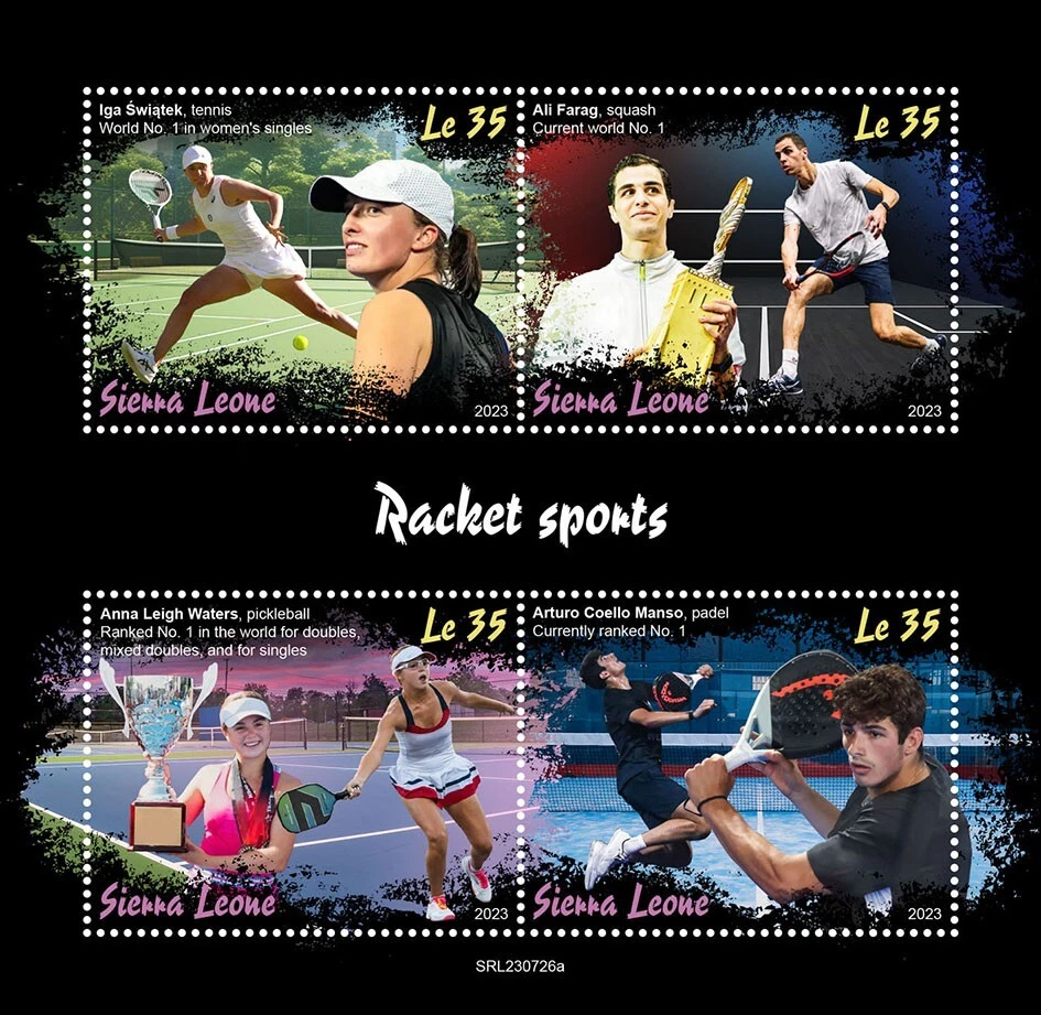 Raqueta Deportes Tenis Squash Pickleball Pádel MNH Estampillas 2023 Sierra Leona M/S Foto 1 de 1