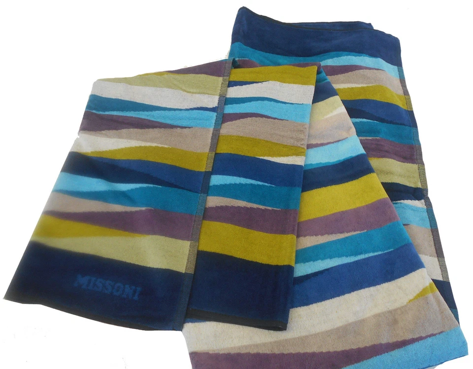 MISSONI HOME BEACH TOWEL VELOUR COTTON LOGO  40x70"  100x180cm ROMY 170 - Image 1 of 4