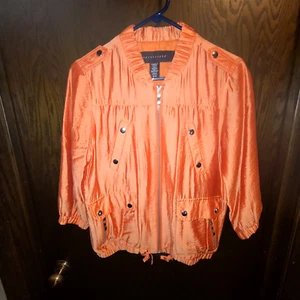 NWT Apostrophe Parachute Jacket Women's Sz M Orange Pockets Bomber 3/4 sleeve - Picture 1 of 7