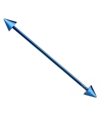 14G Titanium Anodized 316L Surgical Steel Industrial Barbell with Spike End - Image 1 of 2