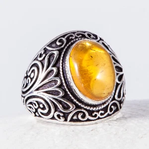Silver ring, citrine, men's ring, cabochon, filigree designed size 58 - Picture 1 of 4