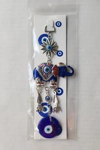 Feng Shui Hanging Charm Wind Chime - Blue Elephant Evil Eye Wind Charm - Picture 1 of 4