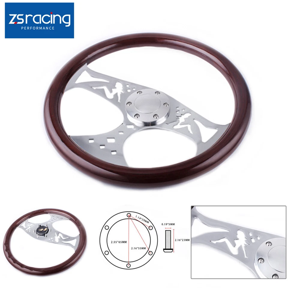 15"/380mm Classic Mahogany Wood Grain Brown Trim Steering Wheel with Horn Button Foto 1 de 4