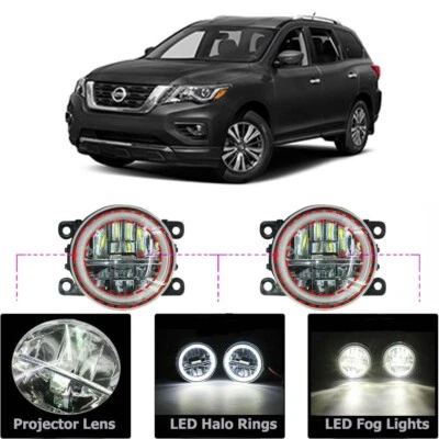 LED Fog Light Kit Angel Eye Rings DRL Daytime Running Lamp For Nissan Pathfinder - Image 1 of 4