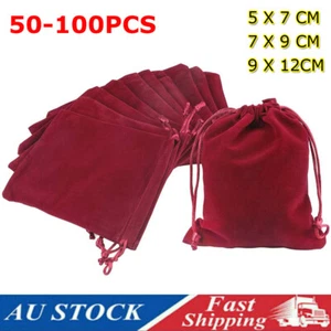 Wine Red Velvet Cloth Drawstring Bag Gift Bags Jewelry Ring Pouch Wedding Party - Picture 1 of 10