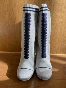 FENDI Knit Short Boots size 39 Gray Lace-up Round Toe Hight Heel Unused - Picture 1 of 8
