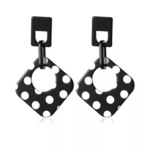 Fashion Acrylic Earrings for Women Black White Polka Dot Resin Square Geometric - Picture 1 of 4