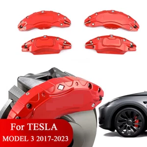 Front and Rear Brake Caliper Covers for Tesla Model 3 2017-2023 Accessories Red - Picture 1 of 8