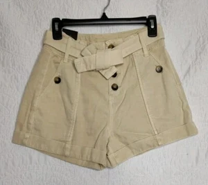 NWT Exposed Button Fly Beige Cotton Belted Size 26 Shorts 26/13 - Picture 1 of 15