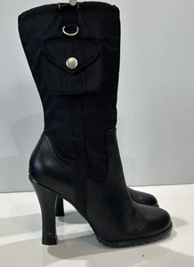 Baker Damen 7,5 Absatz schwarz Combat Style Stiefel Fetisch Goth Punk Nylon - Bild 1 von 18