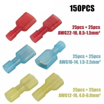150PCS Male Female Insulated Wire Terminals 10-22 Gauge  Spade Crimp Connectors - Image 1 of 3