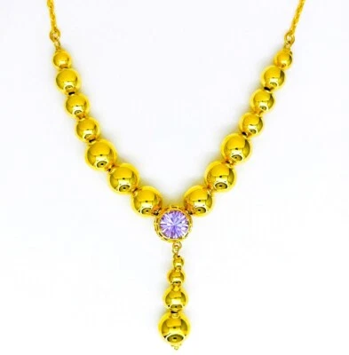 Collana Ungari Donna Bronzo Perle Zircone Lilla Catenina Sottile DIAMANTI CL026 - Immagine 1 di 3