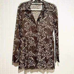 Blusa Nic Zoe Marrón Floral Encaje Malla Talla Mediana - Imagen 1 de 6