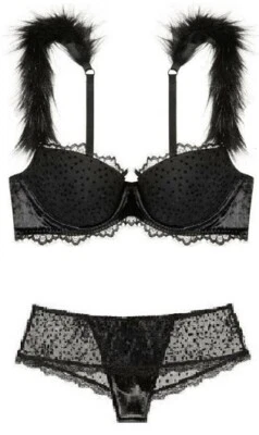 Sutiã e tanga Victoria's Secret Dream Angels renda flocada e veludo e pele novo com etiquetas - Imagem 1 de 4