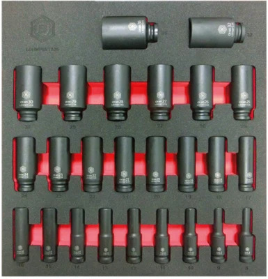 Britool Hallmark 25pce 8mm - 36mm DEEP Socket Impact 1/2" In Foam Tray - Image 1 of 4