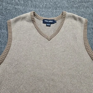Vintage Polo Golf Ralph Lauren Maglione Gilet Maglia Uomo L Marrone Cotone Alpaca Scollo V - Foto 1 di 6