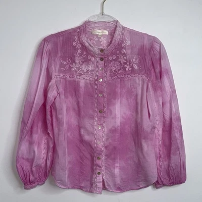 LoveShackFancy Ronda Embroidered Lace Long Sleeve Top Blouse Size XS Pink - Image 1 of 4