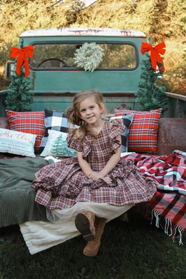 Joyfolie Girls Reign Petticoat Dress in Cinnamon Plaid Size 7 - Image 1 of 4
