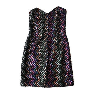 Mini Vestido De Colección Años 80 Jessica McClintock Gunne Sax Chevron Lentejuelas Sin Tirantes Glam Foto 1 de 4