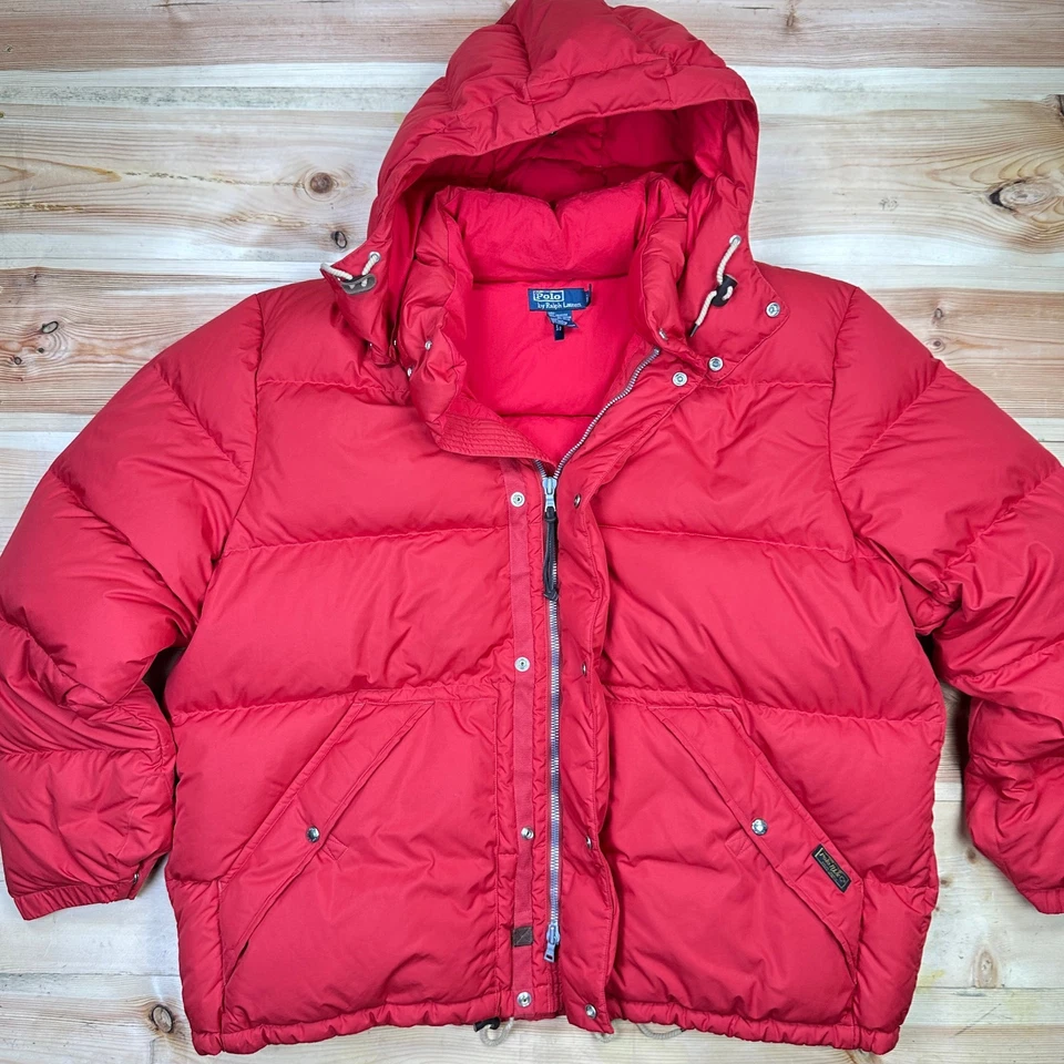Polo Ralph Lauren Puffer Jacket Men's Size 3XB Red Hooded Down Fill Zip Pocket - Image 1 of 4