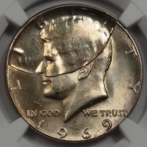 1969 D NGC MS64 Struck Thru Clad Layer Kennedy Silver Half Dollar Mint Error Wow - Picture 1 of 4