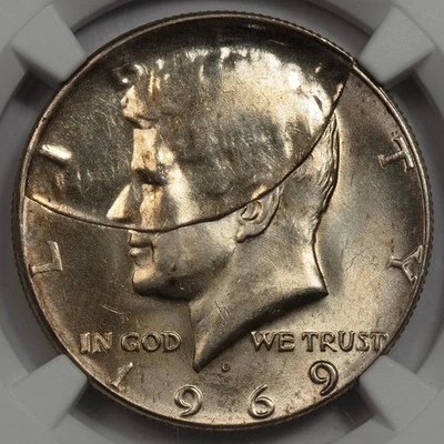 1969 D NGC MS64 Struck Thru Clad Layer Kennedy Silver Half Dollar Mint Error Wow - Image 1 of 4
