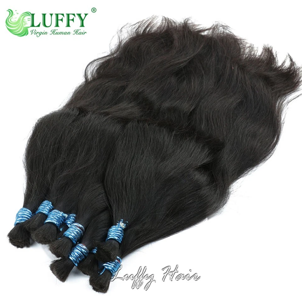 Cabello humano indio liso natural 100 % sin procesar a granel para trenzar sin trama Foto 1 de 4