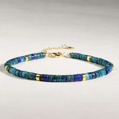 Azurite Malachite Bracelet | Deep Blue Green Stone | Healing Protection Jewelry - Image 1 of 2