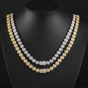 Eskeem Hip Hop Joyería Bling Geométrica Hexago Cadena Helada 8.5mm Diamante Tenis Li - Imagen 1 de 26