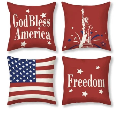 Juego de 4 fundas de almohada con bandera americana patrióticas 18 X 18 God Bless America Foto 1 de 4
