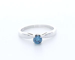 1.0CT Natural Diamond Blue/SI1 Round Cut 14K Gold Four-Prong Vintage Accent Ring - Picture 1 of 4