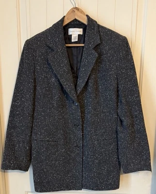 Blazer De Colección Informal Anexo Lana Tweed Talla 12 Negro/Gris Academia Oficina Foto 1 de 4
