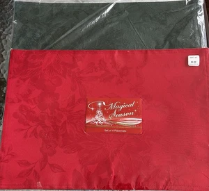 Luxury Red Jacquard & Green Jacquard Placemats Sets of 4 - 13x19 Christmas - Picture 1 of 7