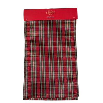Lenox Christmas Holiday Nouveau Table Runner Tartan Metallic 14-inch X 70-inch - Image 1 of 4