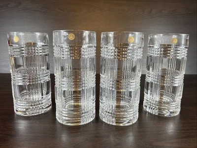 "4 vasos Highball Ralph Lauren Alemania Glen a cuadros cristal plomo 6 1/4"" nuevos con etiquetas" Foto 1 de 4