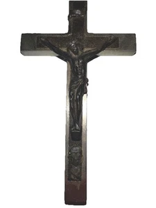 RARO Antiguo Italia Crucifijo Pectoral Cruz Ébano Cera Calavera y Huesos Cruzados Memento - Imagen 1 de 14