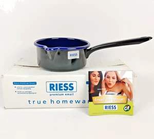 Originale Emaille Stielkasserolle von Riess Kelomat – Schwarz/Dunkelblau, unbenu - Bild 1 von 13