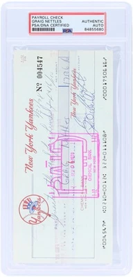 Graig Nettles New York Yankees Signed Check from August 31, 1978 - PSA 84855680 - Image 1 of 2